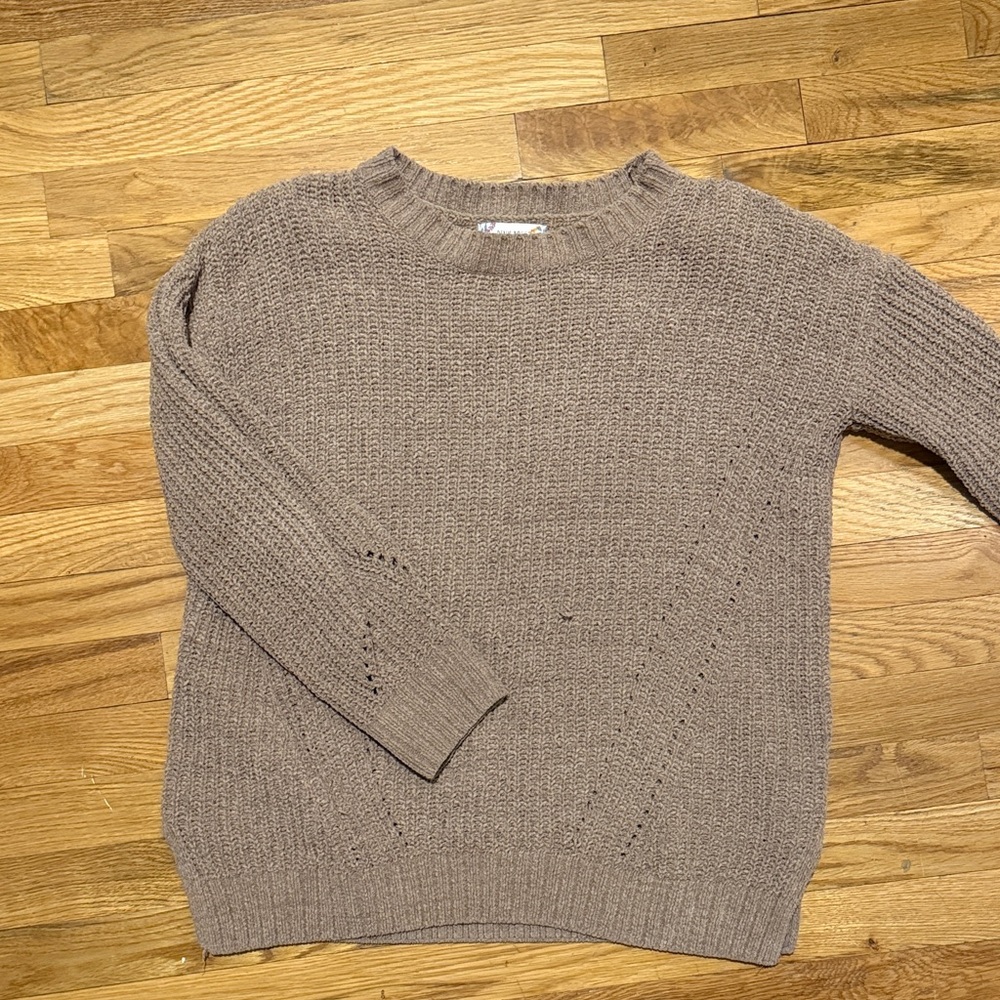 Pink Rose Taupe Crewneck Sweater - Neutral Knit